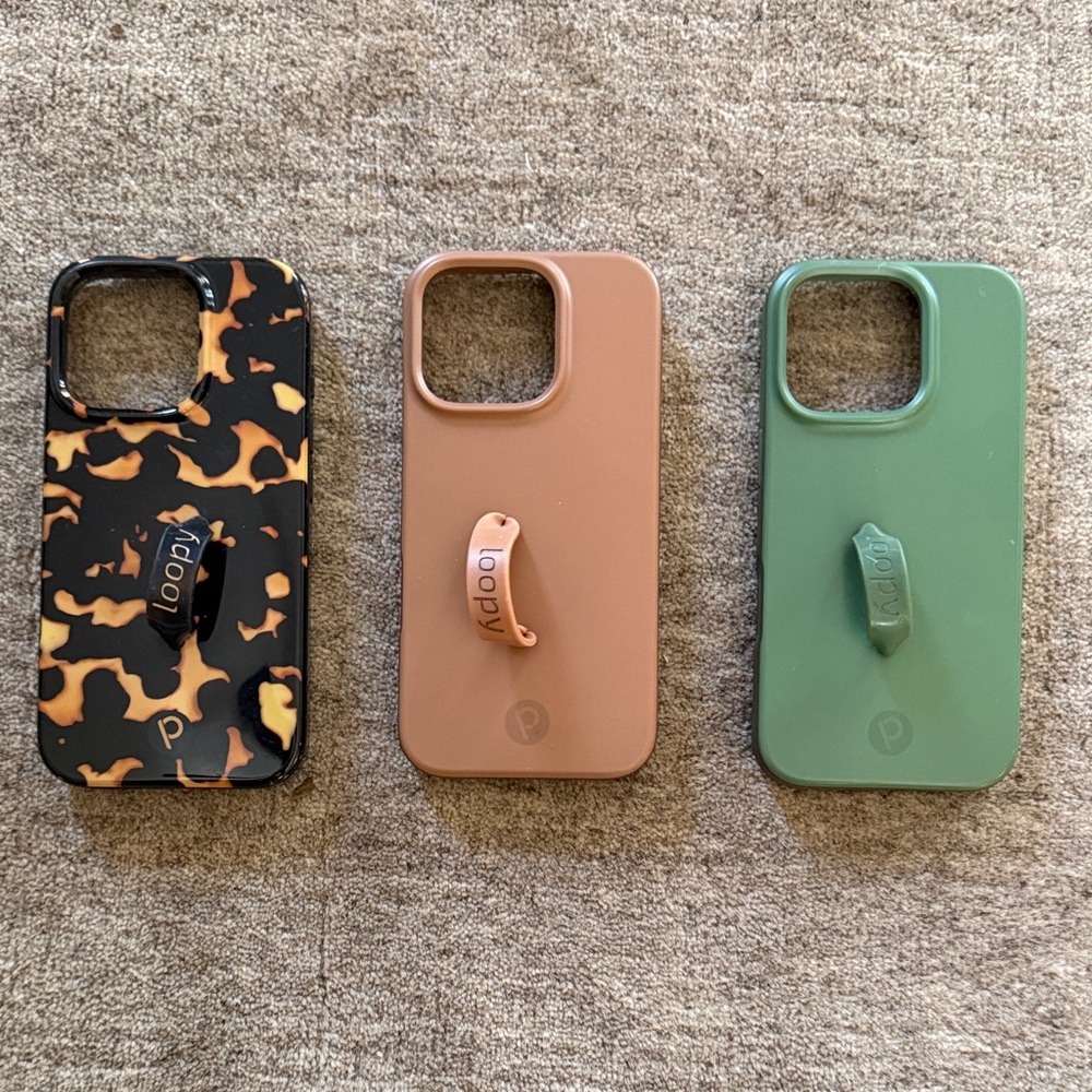 Loopy Case iPhone Cases - Tortoiseshell Black/Amber, Rose Brown, Sage Green